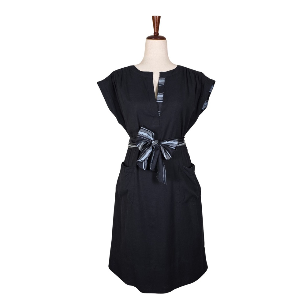 VTG Maeve Dress Sz 6 Black Mexican Goth Twee V-Neck Silk Trim Ribbon Whimsigoth